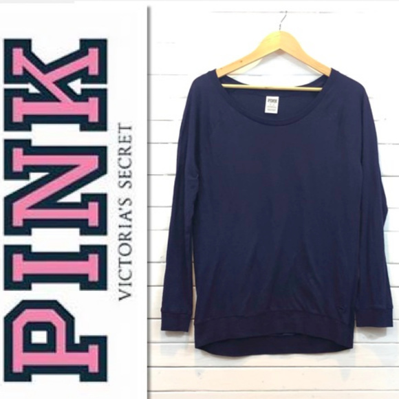 PINK Victoria's Secret Tops - Victoria's Secret PINK Long Sleeve Navy T-Shirt -M